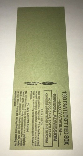 April 1990 Pawtucket Red Sox SEASON Any Day FULL Ticket Stub Mccoy Stadium Wings - Picture 4 of 5