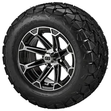 (4) Golf Cart 22x10-12 Trail Fox A/T Tires on 12x7 Black/Machined Viking Wheels