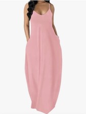 Ofeefan Women's Pink Spaghetti Strap Maxi Dress XL