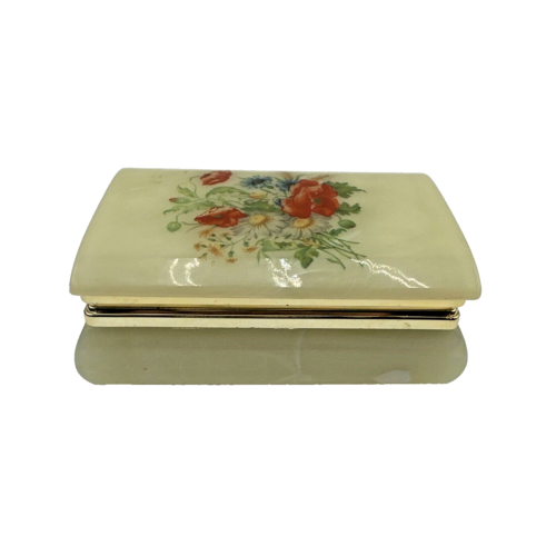 Vintage Alabaster Jewelry Trinket box hinged lid. Marbled & green Italy Artmark - Picture 1 of 14