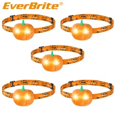 EverBrite Halloween Pumpkin Headlamp 5Pack 2 Modes LED Head Lamp Adjustable Band