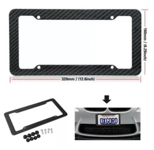 2PCS Universal Carbon Effect Front/Rear License Plate Frame Tag Cover Screw Caps