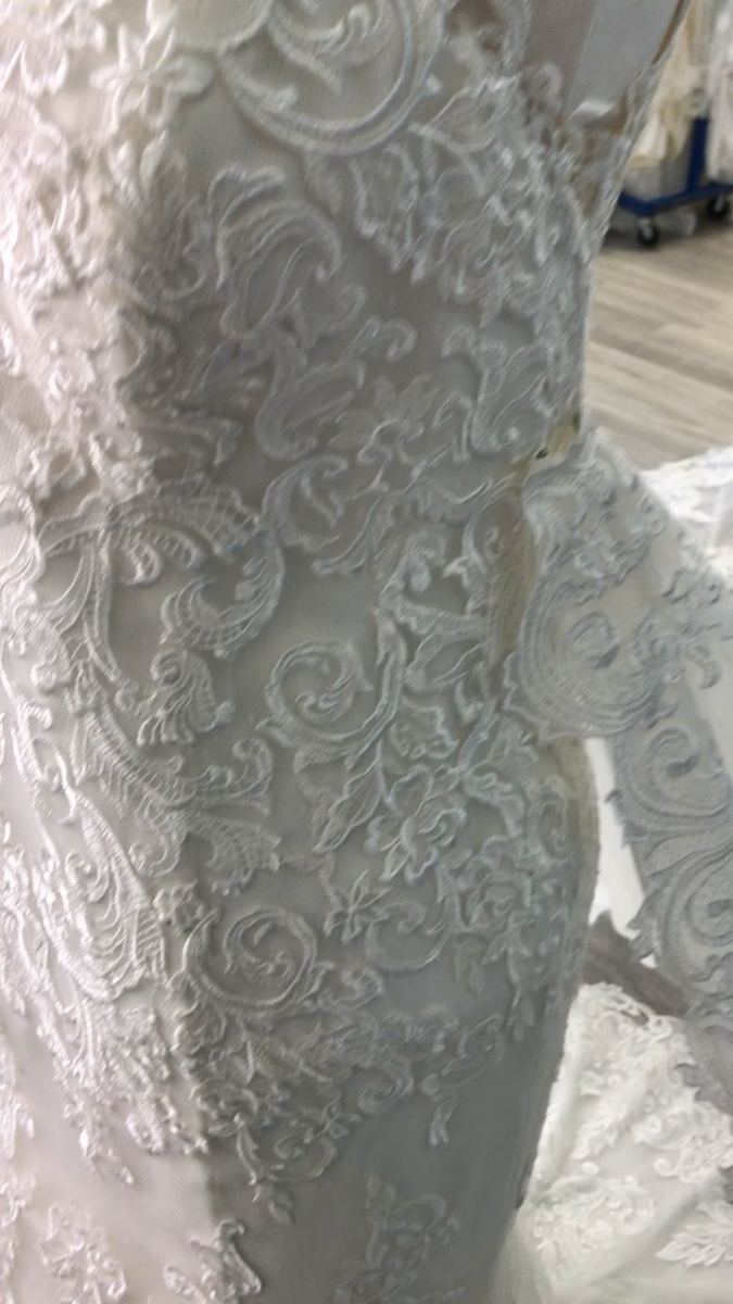 Justin Alexander Lace Fit and Flare Gown with Detachable Monarch