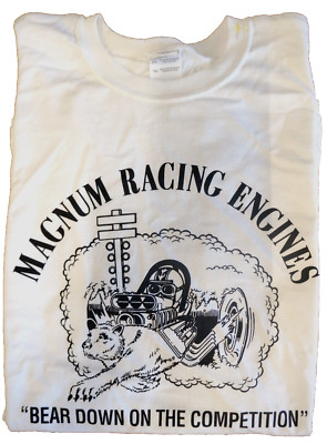 MAGNUM RACING ENGINES ''BEAR DOWN ON THE COMPETITION'' MENS 2XL WHITE DRAG T-SHIRT