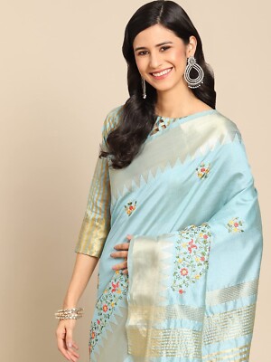Women's Kasavu Cotton Blend Saree With Blouse Piece