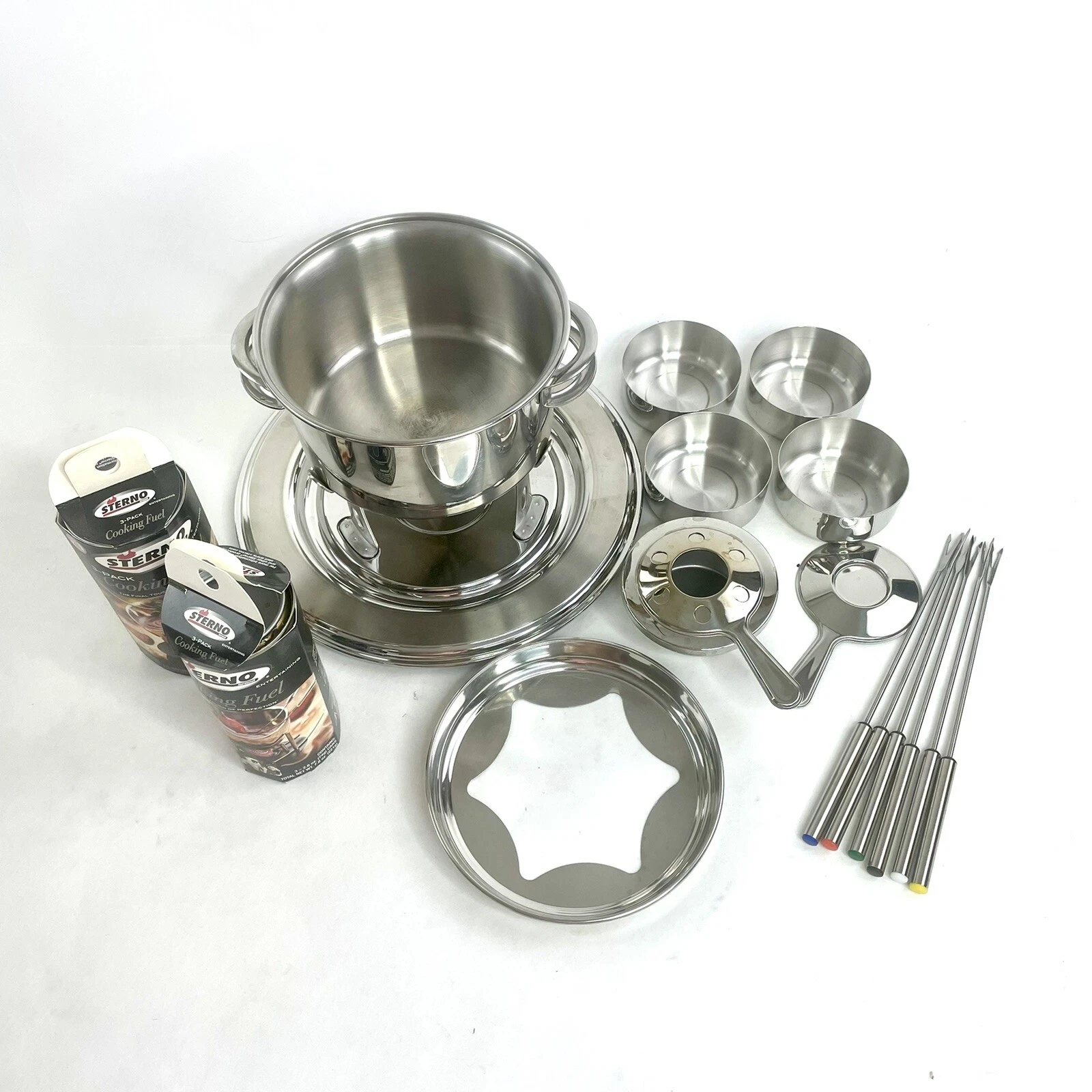 14 Piece Fondue Set with Sterno 5 Cans Tramontina Stainless Steel Preowned
Opens in a new window or 