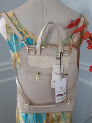 Divina Firenze Natural leather Ivory Backpack made in Italy Divina Firenze Made in ITALY Green & Tan Leather Womens  main image 4