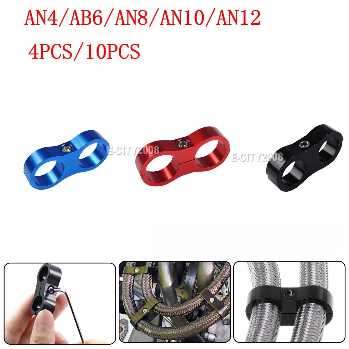 4/10Pcs Hose Separator Clamp Fitting Connector 6AN 8AN 10AN Oil Fuel Hose Line E - Foto 12