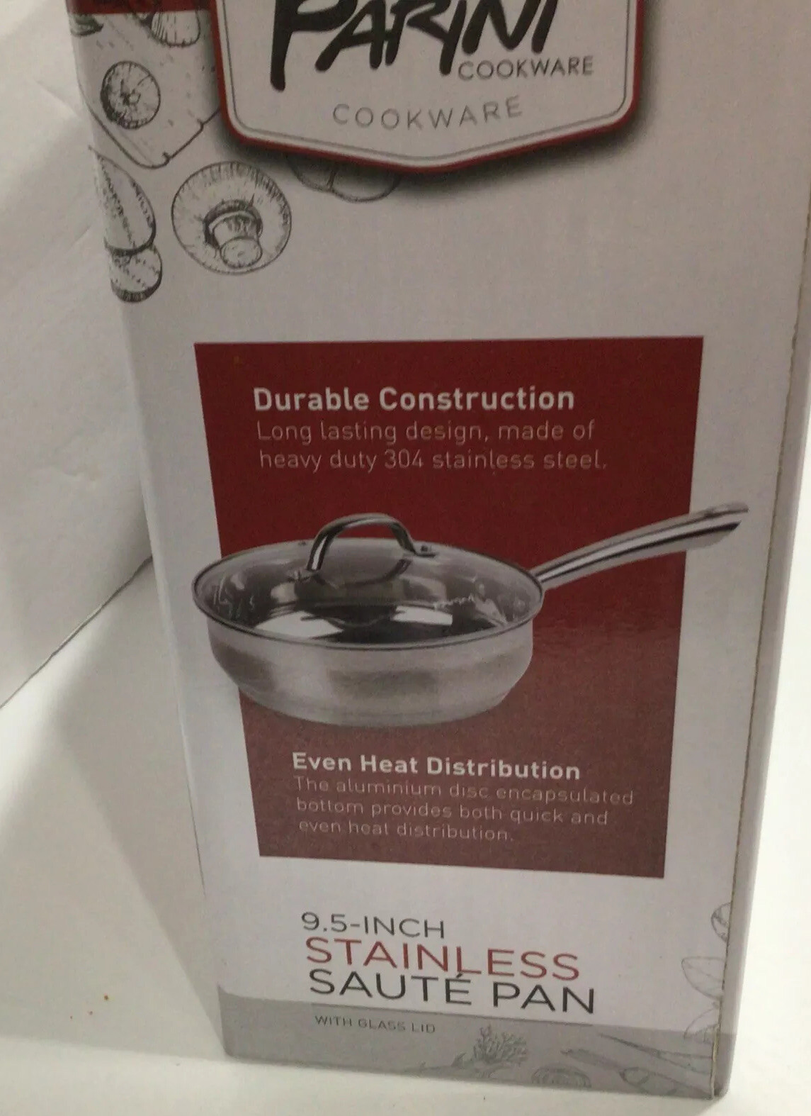 Parini Cookware Stainless Saute Pan w/Glass Lid 9.5 In.Stove Top,Dishwasher Safe eBay