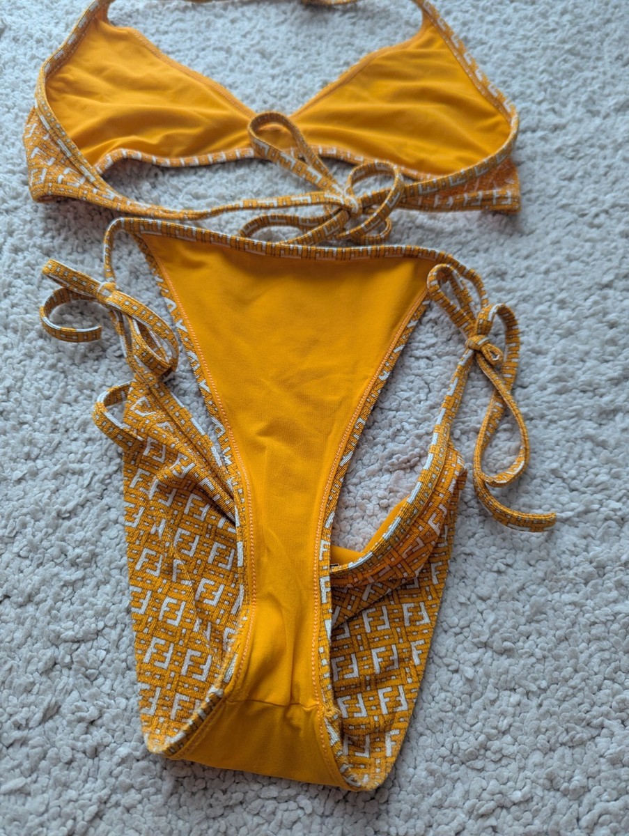 Fendi FF Logo Orange Stretch Jacquard Halterneck Triangle