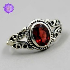 Red Garnet Gemstone 925 Sterling Silver Handmade Jewelry Ring Gift For