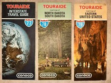 Vintage 1977 & 1979 Conoco Touraide Travel Guide / Road Maps N.D. S.D. East U.S.