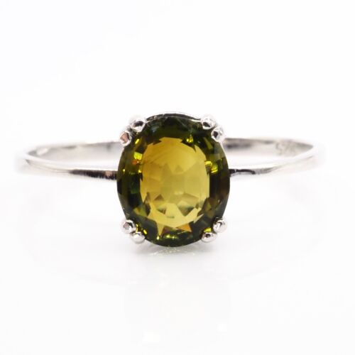 Precious Lime Green Tourmaline 925 Sterling Silver Handcrafted Solitaire Rings - Picture 1 of 9