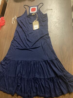 true craft navy granny square dress medium flea market contemporary (N)