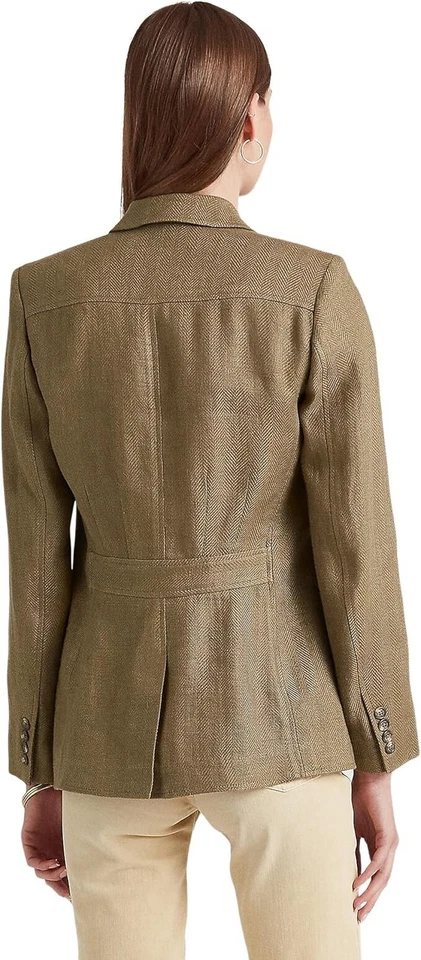 Size 8- Lauren Ralph Lauren Women’s Herringbone Linen Blazer, Olive Fern. - Image 2 of 4