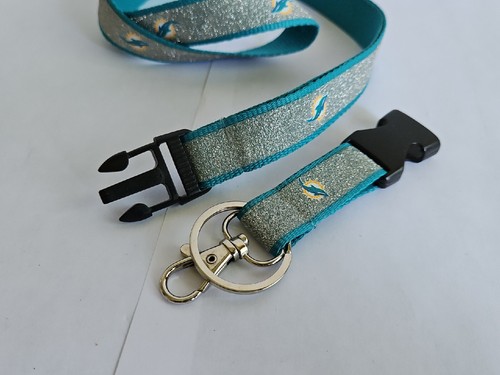 Miami Dolphins Team NFL Teal & Silver Lanyard Key Ring Keychain Safety Clip - Picture 5 of 11