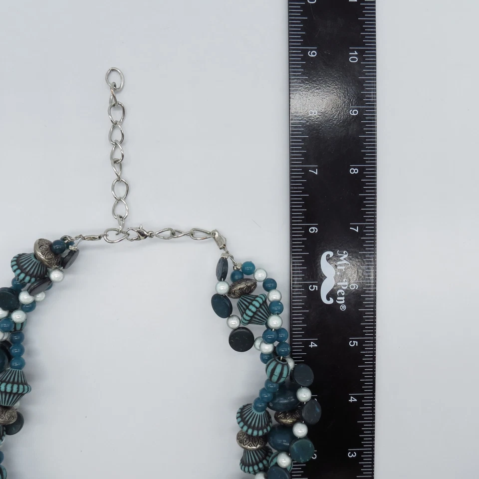 Collar con cuentas Torsade azul verdoso alambre rígido retorcido boho 17" Foto 3 de 4