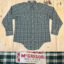 MCGREGOR - Vtg 70s-80s Thin Soft Blue Plaid Pearl Snap Western Shirt, Mens LARGE