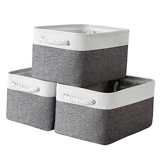 Large Storage Baskets for Shelves, Fabric Baskets Large (Pack of 3) White&Grey