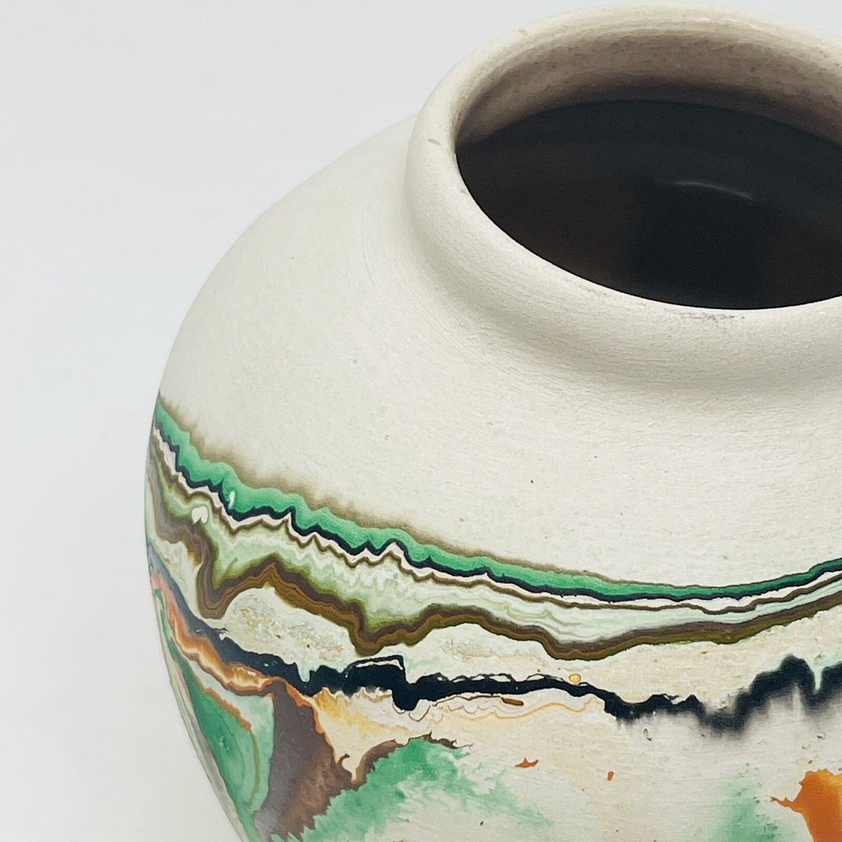 Nemadji Pottery Vase Swirl Paint Ceramic Abstract Vintage Indian