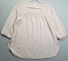 LC Lauren Conrad Top Women’s Large Pink Red ¾ Sleeves Blouse Scoop Sheer Spring