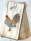 FAMILY GATHERINGS KITCHEN TOWELS (2) ROOSTER GRAY GOLD 20 X 28 100% COTTON NWT