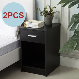 Set of 2 Modern Black Nightstands End Table Shelf with ...