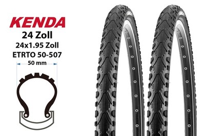 2 Stück 24 Zoll Fahrrad Reifen KENDA Khan 24x1.95 MTB schwarz 50-507 Jugendrad