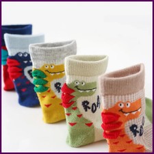 5 Pairs Kids Socks Cotton Cartoon Dinosaur Pattern Mesh Breathable Comfy For