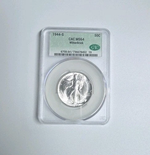 1944-S Walking Liberty Half Dollar 50c Witterbrick CAC MS64 BU Choice