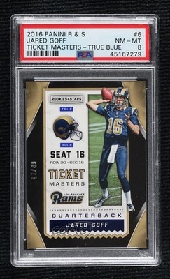 2016 Rookies & Stars Ticket Masters True Blue 17/49 Jared Goff #6 PSA 8 RC 1pj