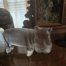 Viking Glass Hippo Heavy Large 8” Clear Sculpture Paperweight 1960’s RARE 