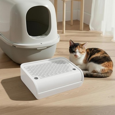 Litter Box Step w/ Filter Function Easy to Clean Portable Litter Ramp Mat White