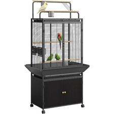 Mobile Parrot Cage W/ Stand, 71" Walnut Wood Birdcage  Storage for Parakeets
