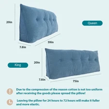 Bed Wedge Pillow for Headboard, Cotton Pillow King/Queen,Blue