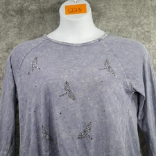 Jess & Jane Shirt Womens Medium Purple Dragonfly Rhinestone Tunic Cotton USA