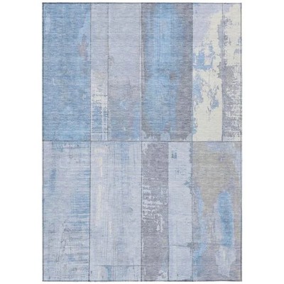 3x5 ft. Sky Blue & Gray Geometric Washable Transitional Indoor & Outdoor Rect...