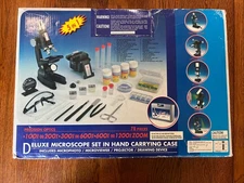 1999 Edu Science Deluxe Microscope Set Carrying Case 78 pcs 100x-1200x Zoom