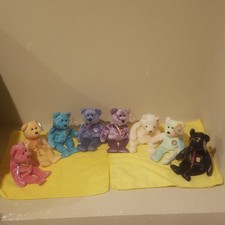 Lot of 8 Multicolor Plush Teddy Bears, Black Eyes, Original Animals Theme