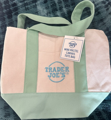 Trader Joe's Mini Pastel Canvas Tote Bag Multicolor Foldable Small 