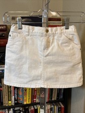 Lilly Pulitzer Girls White Denim Jean Skirt Adj Waist Sz 6 Cotton Zip Palm Tree