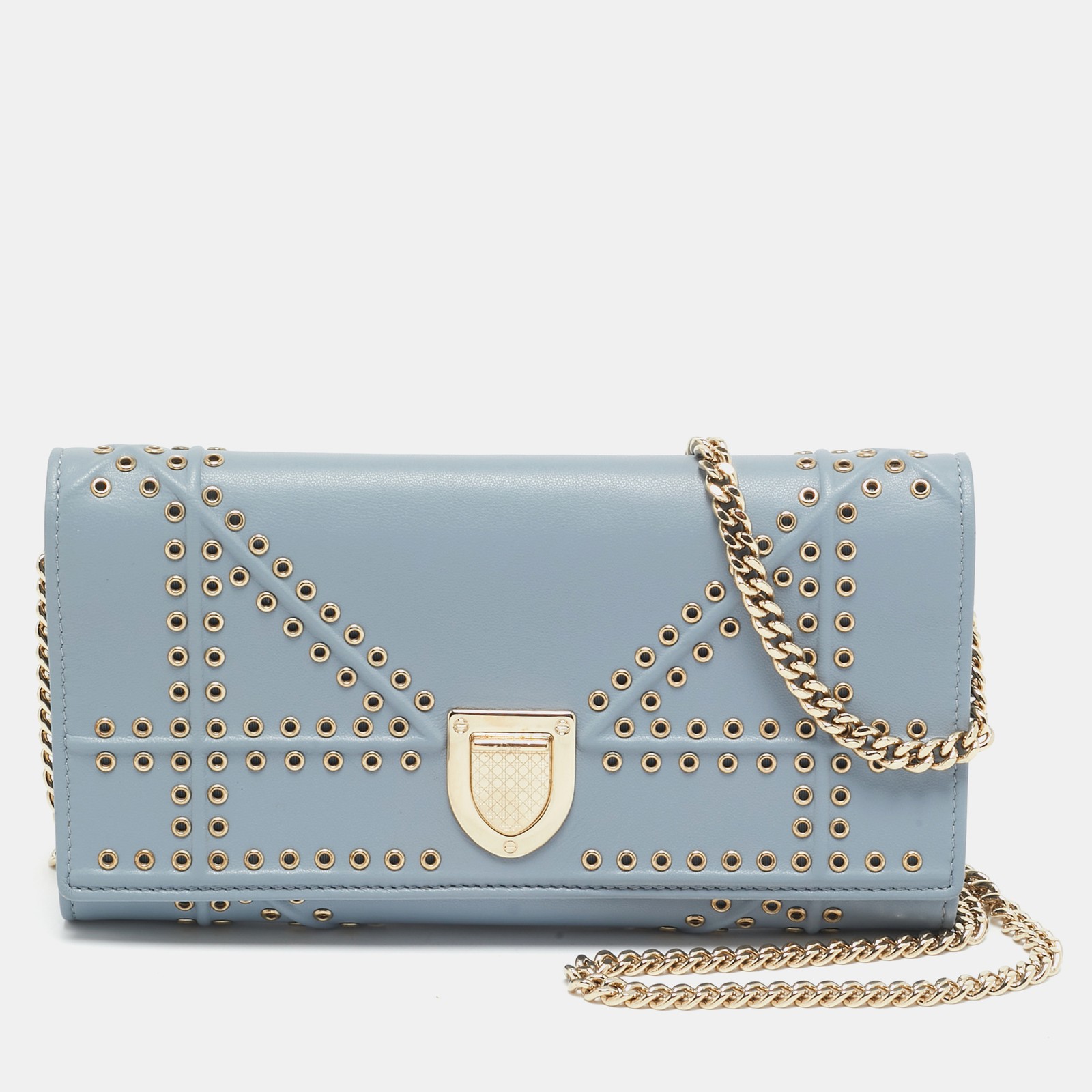 Dior Light Blue Leather Studded Diorama WOC Crossbody Bag  