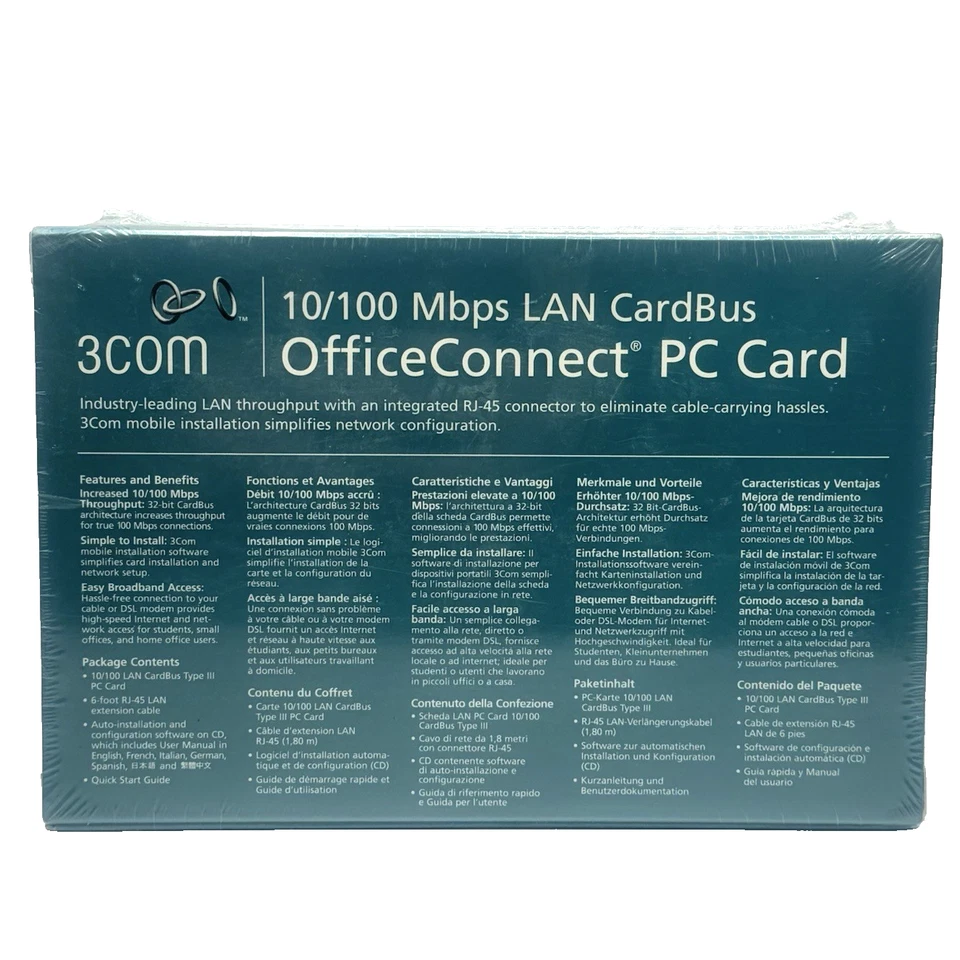 3Com OfficeConnect PC Card 10/100 Mbps LAN Cardbus NEW In Box 3C3SH573BT - Image 2 of 3