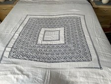 ANTICO Copriletto matrimoniale in puro lino Beige RICAMO e PIZZO TOMBOLO A MANO