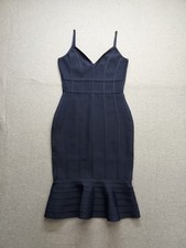Venus Women Bodycon Dress M Navy Blue V Neck Sleeveless Flare Hem Back Zip Party