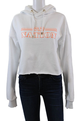 PE Nation Womens Logo Crop Hot Streak Hoodie Sweatshirt White Orange Size XS