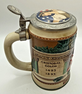 1992 Budweiser lidded Beer Stein Archives Series 1893 Flag Columbian Expo Brazil