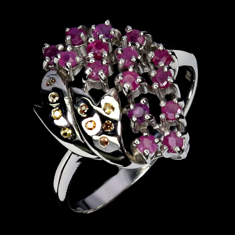 925 Sterling Silver Ring Round Ruby Sapphire Diamond Cut Gemstone Jewelry Size 7 - Image 2 of 4
