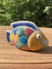 Vintage Handcrafted Raku Multicoloured Pottery Fish South Africa