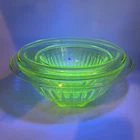 1920s Hazel Atlas Uranium Depression Glass Nesting Mixing Bowls Set Of 3 ~ IMC